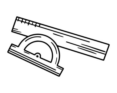 Okulun açıölçer ve cetvel çizim biçiminde doğrusal vektör simgesi