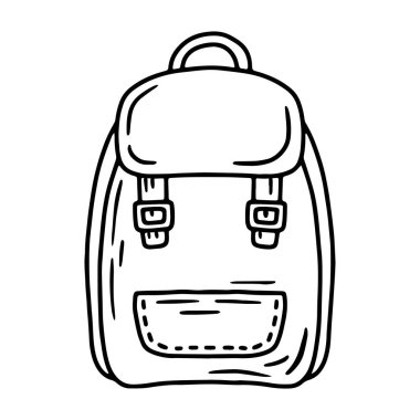 Bir okul sırt çantasının doğrusal vektör simgesi ya da karalama biçiminde evrak çantası