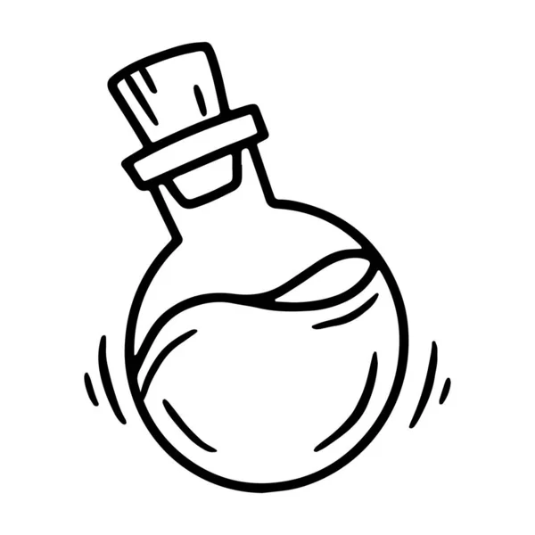 Poción o líquido en una botella con un icono de vector lineal de tapón — Vector de stock