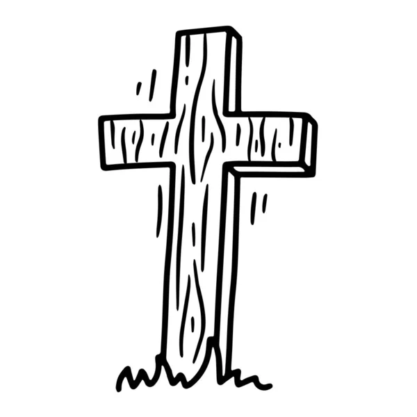 Τάφος ξύλινος σταυρός για Halloween γραμμικό διάνυσμα εικονίδιο σε στυλ σκίτσο — Διανυσματικό Αρχείο