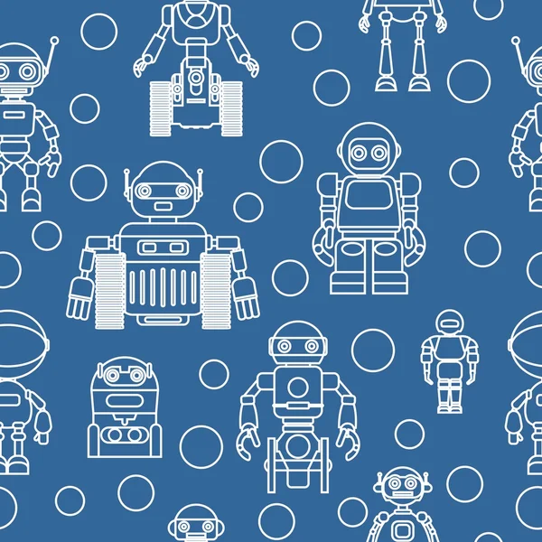 Robots modernes sans couture motif linéaire plat sur fond bleu. Illustration vectorielle . — Image vectorielle