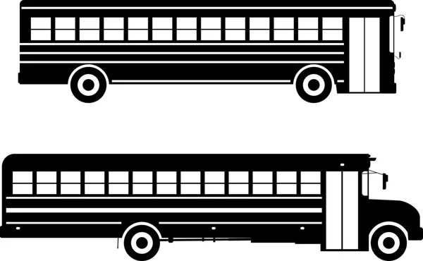 Conjunto de diferentes siluetas de autobuses escolares aislados sobre fondo blanco en estilo plano. Ilustración vectorial . — Vector de stock