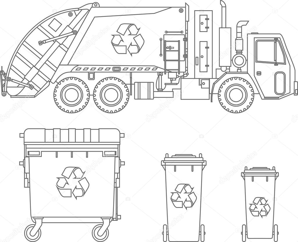 Kleurplaten Set Vuilniswagen En Verschillende Soorten