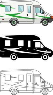 Araba ve seyahat römork düz bir tarzda beyaz arka plan üzerinde izole ayrıntılı gösteren resim.