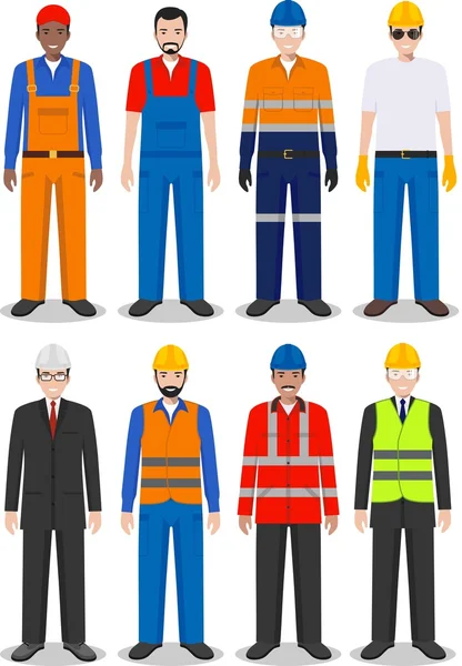 Professional people concept. Set of different detailed illustration of worker, builder and engineer in flat style on white background. Vector illustration. — Stock Vector