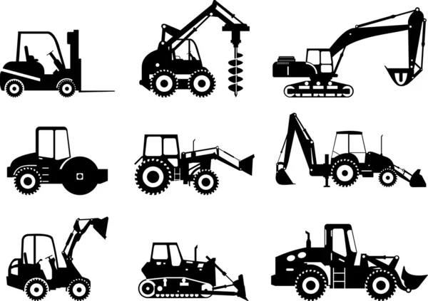 Conjunto de máquinas de construcción pesada. Ilustración vectorial — Vector de stock