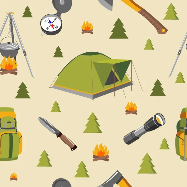 Camping naadloze patroon — Stockvector