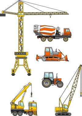 ağır İnşaat makineleri kümesi. vektör çizim