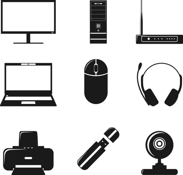 Conjunto de ícones de equipamentos de computador digital — Vetor de Stock
