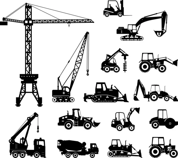 Conjunto de ícones de máquinas de construção pesada. Ilustração vetorial — Vetor de Stock