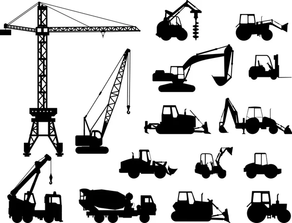 Conjunto de iconos de máquinas de construcción pesada. Ilustración vectorial — Vector de stock