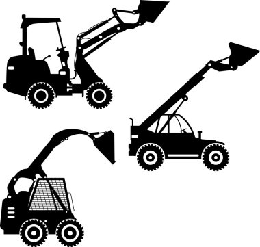 Skid steer yükleyiciler. Ağır İnşaat makineleri. Vektör çizim
