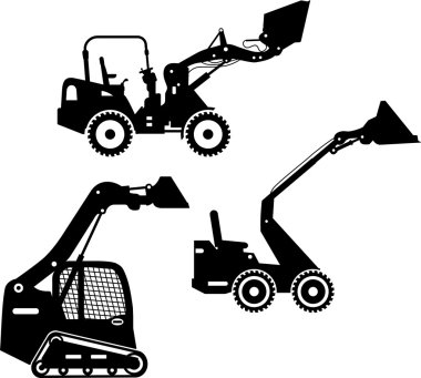 Skid steer yükleyiciler. Ağır İnşaat makineleri. Vektör çizim