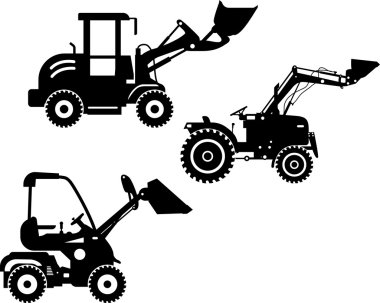 Skid steer yükleyiciler. Ağır İnşaat makineleri. Vektör çizim