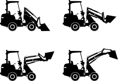 Skid steer yükleyiciler. Ağır İnşaat makineleri. Vektör çizim
