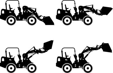 Skid steer yükleyiciler. Ağır İnşaat makineleri. Vektör çizim