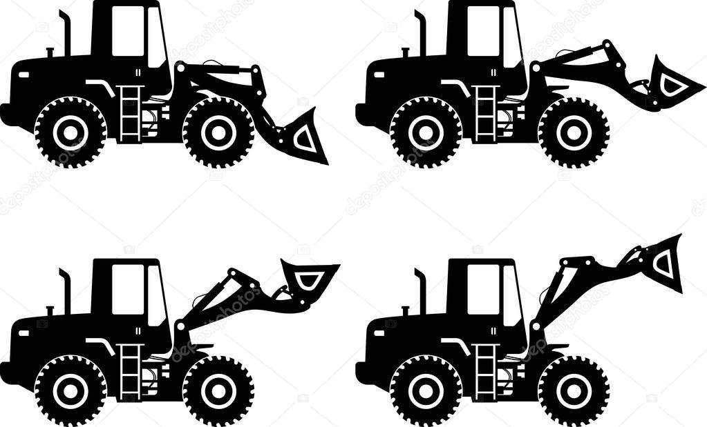 Wheel loaders. Heavy construction machine. Vector illustration