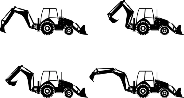 Chargeuses rétrocaveuses. Machines de construction lourde. Illustration vectorielle — Image vectorielle