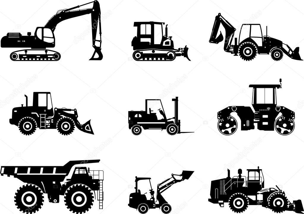 Set of heavy construction machines. Vector illustration