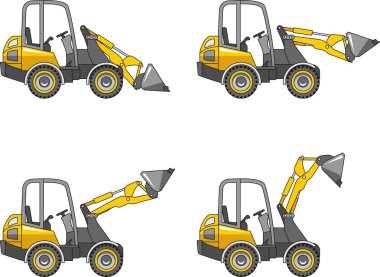 Skid steer yükleyiciler. Ağır İnşaat makineleri. Vektör çizim