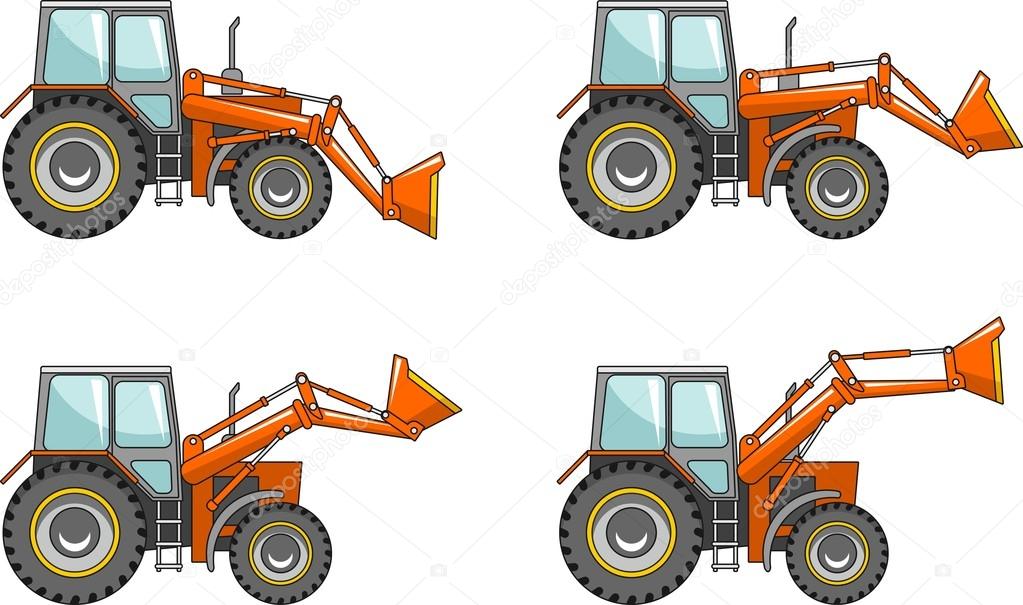 Wheel loaders. Heavy construction machine. Vector illustration
