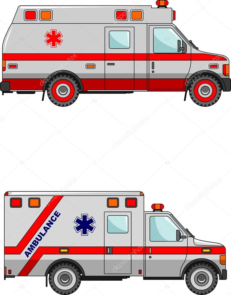 Ambulance cars isolated on white background in flat style