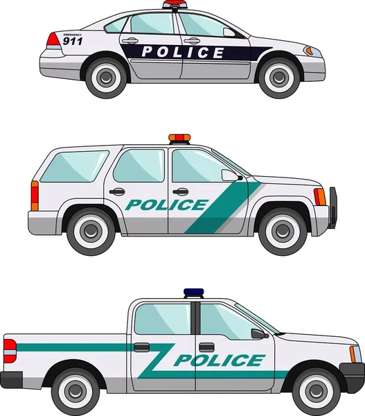 Coche de policía sobre fondo blanco en un estilo plano — Vector de stock