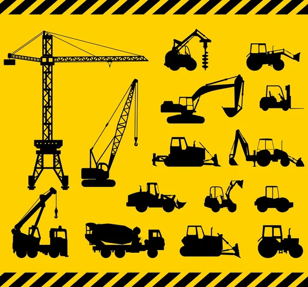 Set of heavy construction machines icons. Vector illustration — Stock Vector