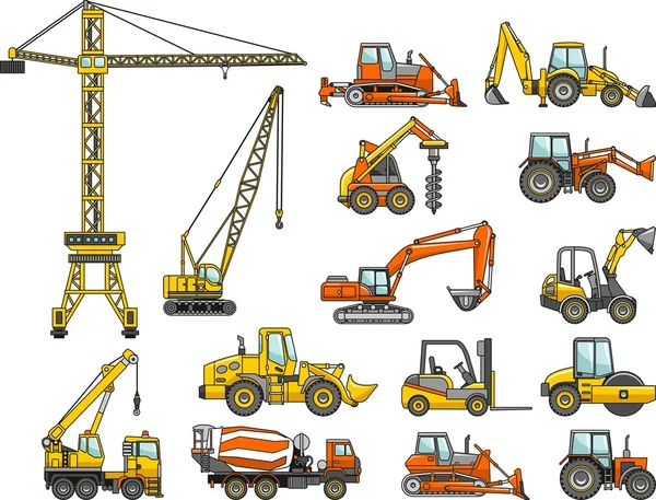 Conjunto de máquinas de construcción pesada. Ilustración vectorial — Vector de stock