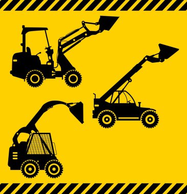 Skid steer yükleyiciler. Ağır İnşaat makineleri. Vektör çizim