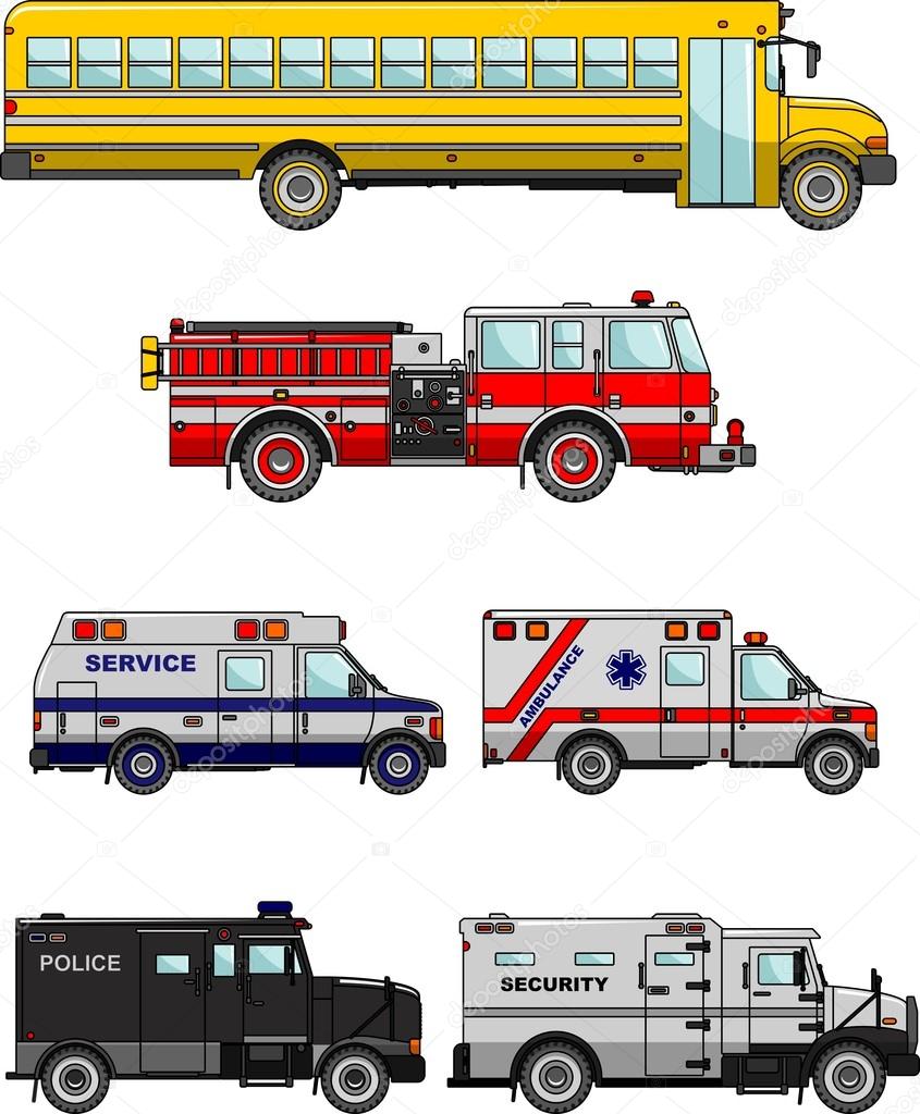 Set of different special cars. Vector illustration