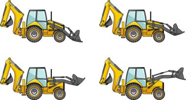 Backhoe loaders. Heavy construction machines. Vector illustration clipart