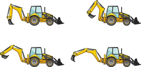 Retroexcavadoras. Máquinas de construcción pesada. Ilustración vectorial — Vector de stock