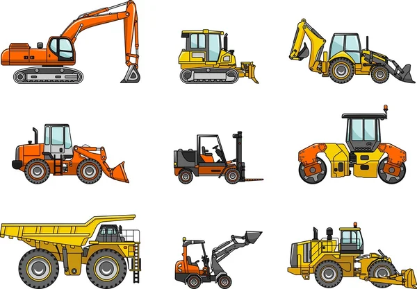 Conjunto de máquinas de construcción pesada. Ilustración vectorial — Vector de stock