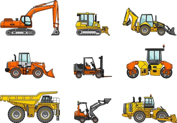 Set van zware bouwmachines. vectorillustratie — Stockvector