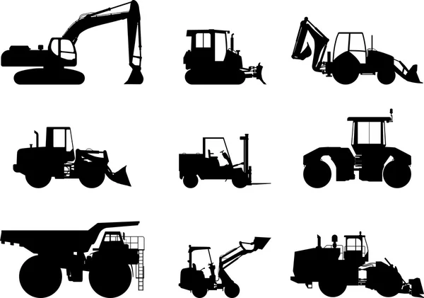 Conjunto de máquinas de construcción pesada. Ilustración vectorial — Vector de stock