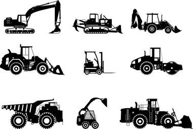 Set of heavy construction machines. Vector illustration clipart