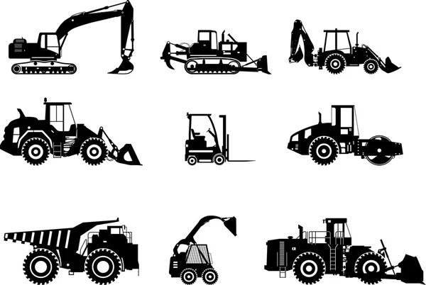 Conjunto de máquinas de construcción pesada. Ilustración vectorial — Vector de stock