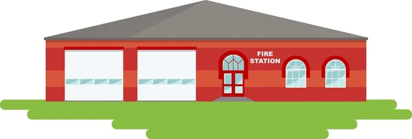 Fondo panorámico con edificio de estación de bomberos en estilo plano . — Vector de stock
