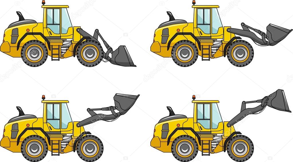 Wheel loaders. Heavy construction machines. Vector illustration