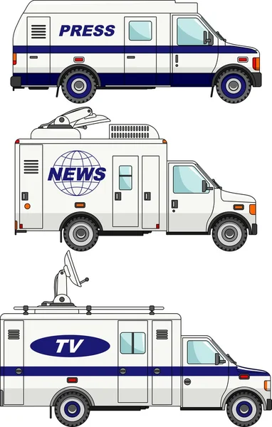 Cars crew news, the press and television on a white background in a flat style — Stock Vector