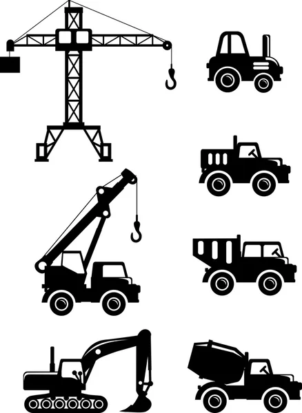 Conjunto de juguetes de silueta máquinas de construcción pesadas en un estilo plano . — Vector de stock