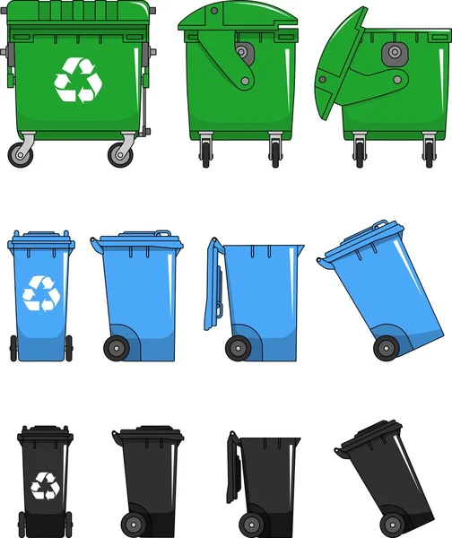 Ensemble de différents types de bennes isolées sur fond blanc dans un style plat — Image vectorielle