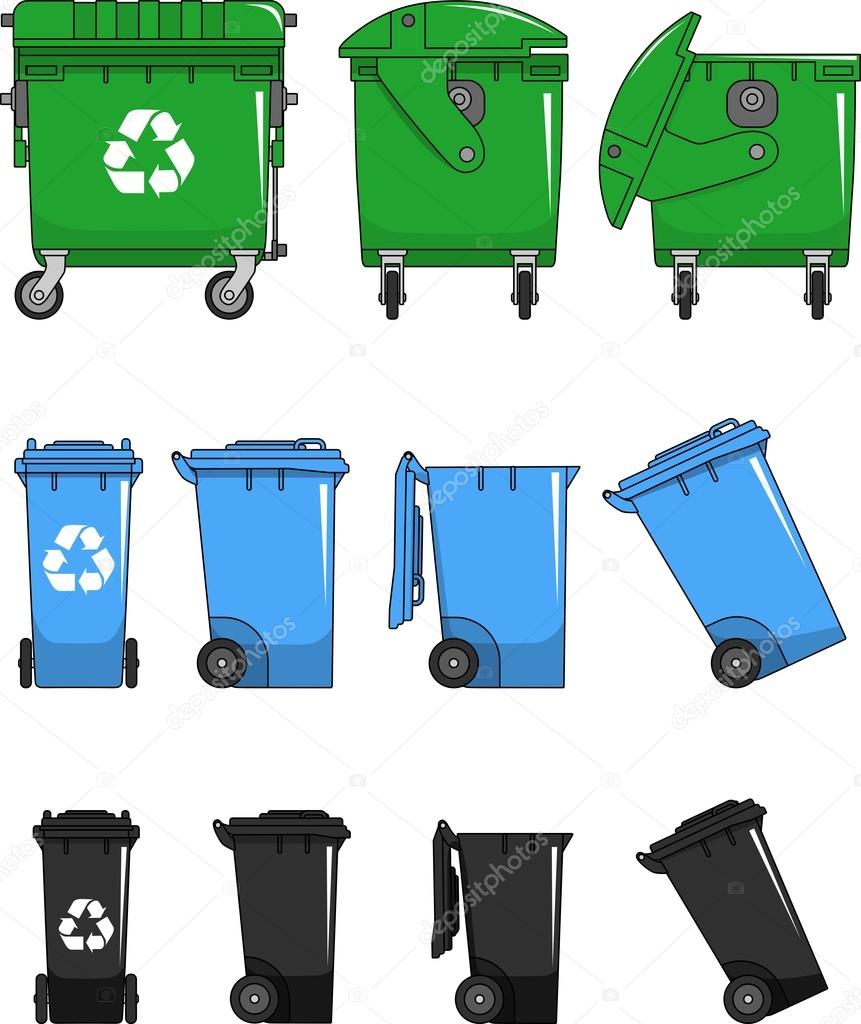 Set of different types dumpsters isolated on white background in flat style