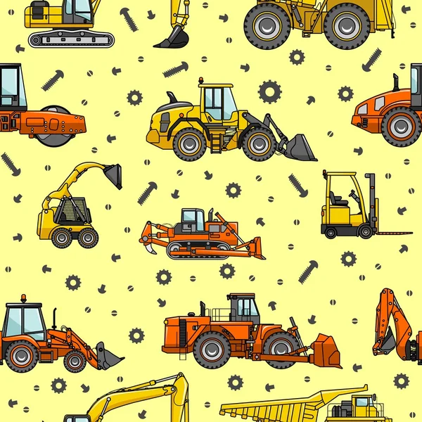 Heavy construction machines seamless pattern — Stock Vector