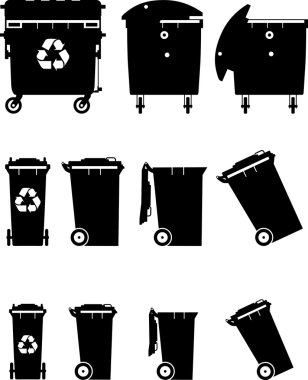 Set of different silhouettes dumpsters. Vector illustration.