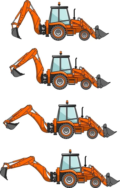 Încărcătoare de backhoe. Masini grele de constructii. Ilustrație vectorială — Vector de stoc