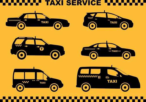 Set of different silhouettes taxi cars. Vector illustration. — Stock Vector