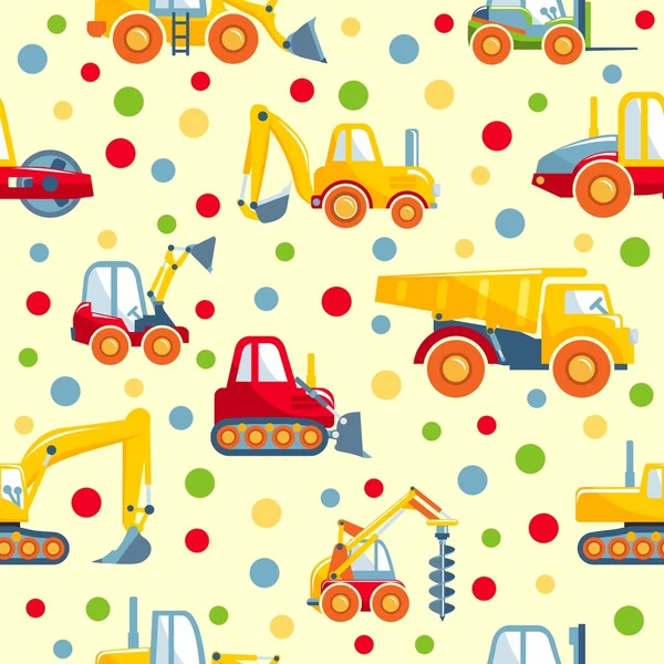 Toys heavy construction machines seamless pattern — Stock Vector