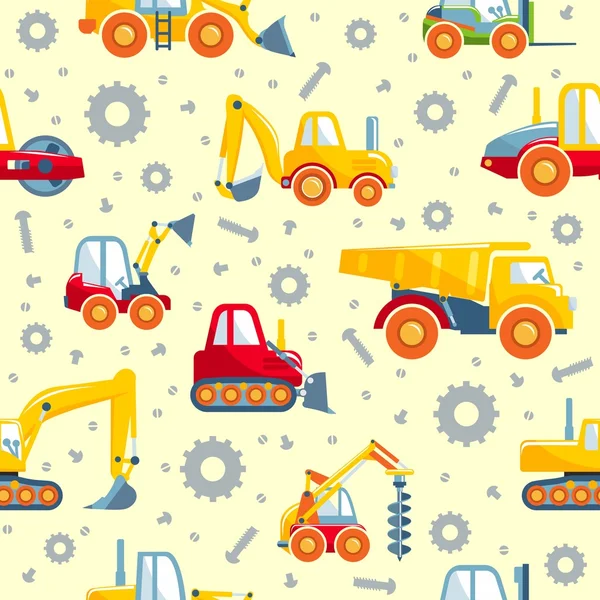 Toys heavy construction machines seamless pattern — Stock Vector